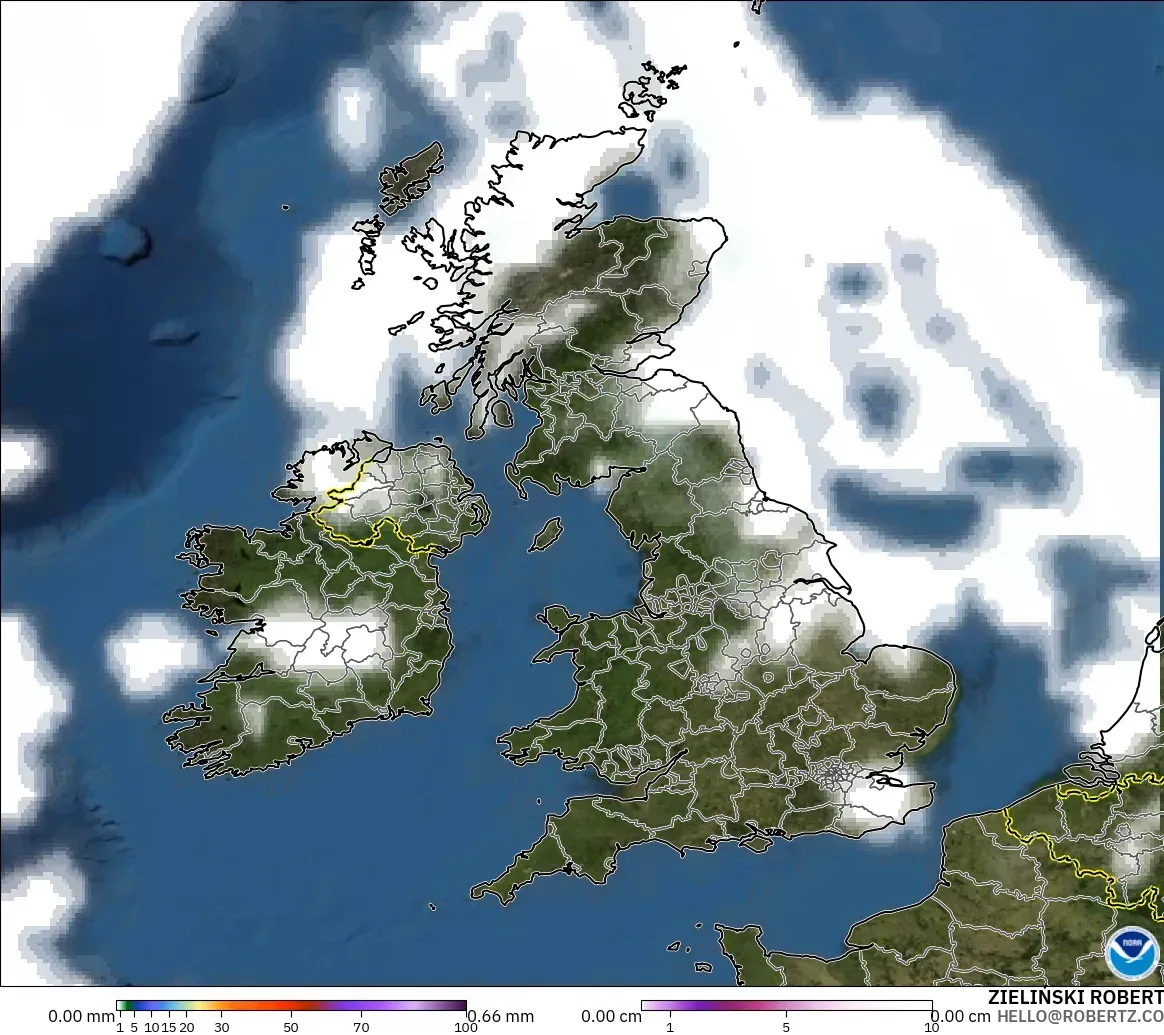 GFS modelo - Reino Unido, Precipitación, nubes y presión