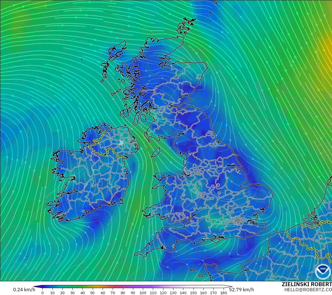 GFS modelo - Reino Unido, Viento a 10 m