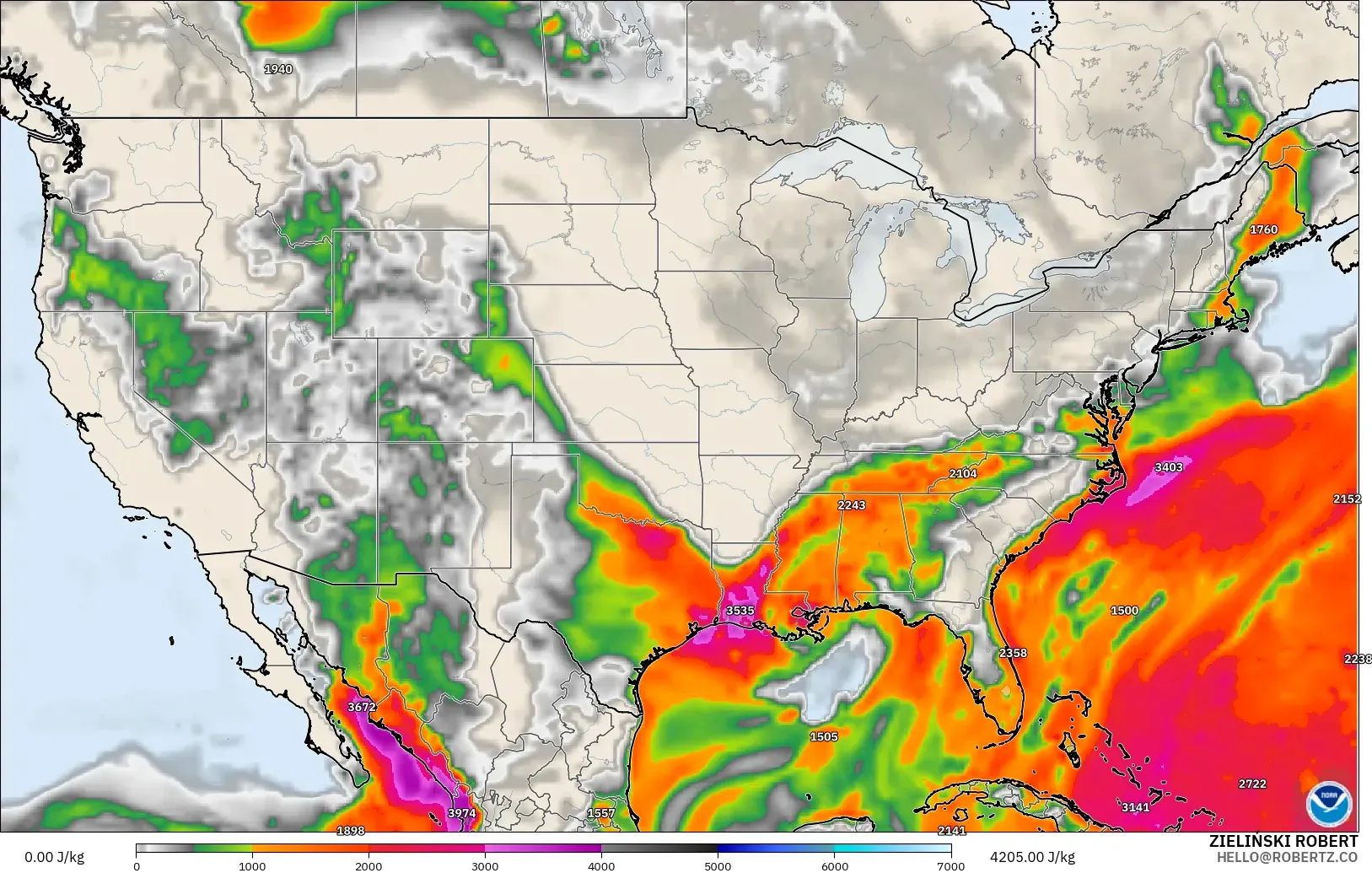 GFS modelo - Estados Unidos, CAPE