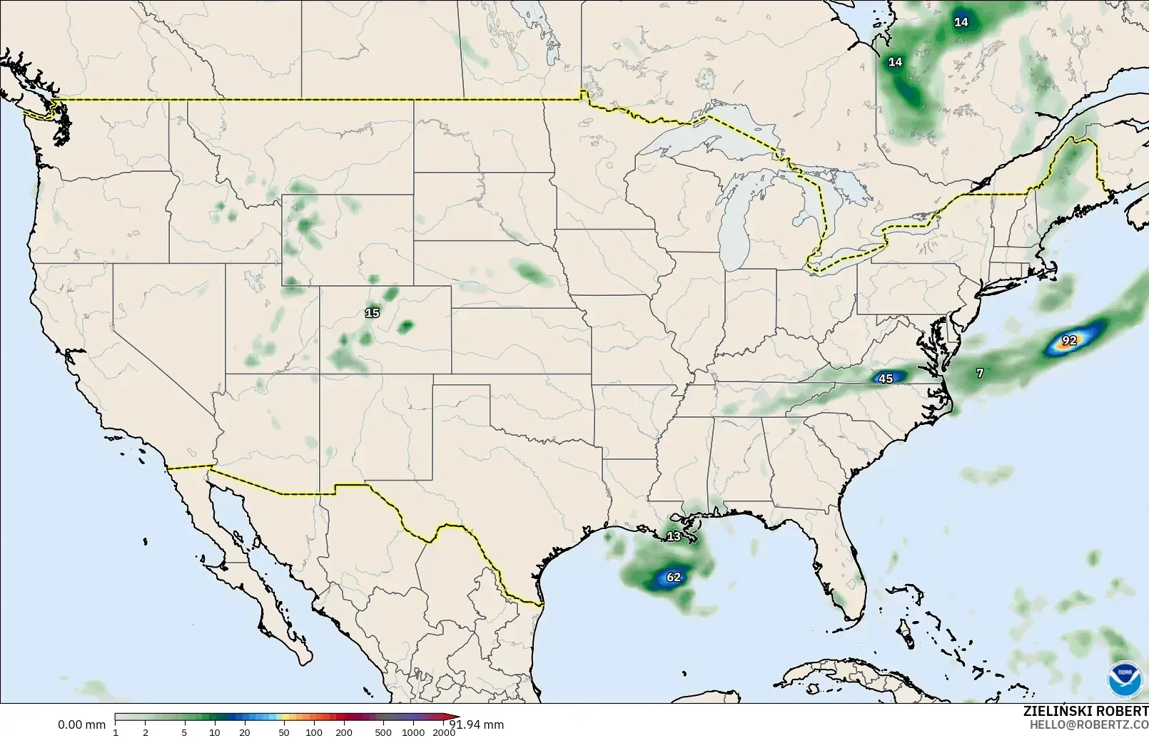 GFS modelo - Estados Unidos, Acumulación de precipitación