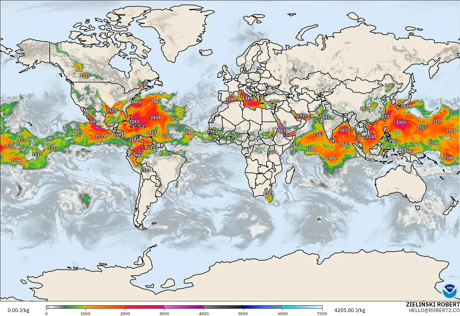 GFS modelo - Mundo, CAPE