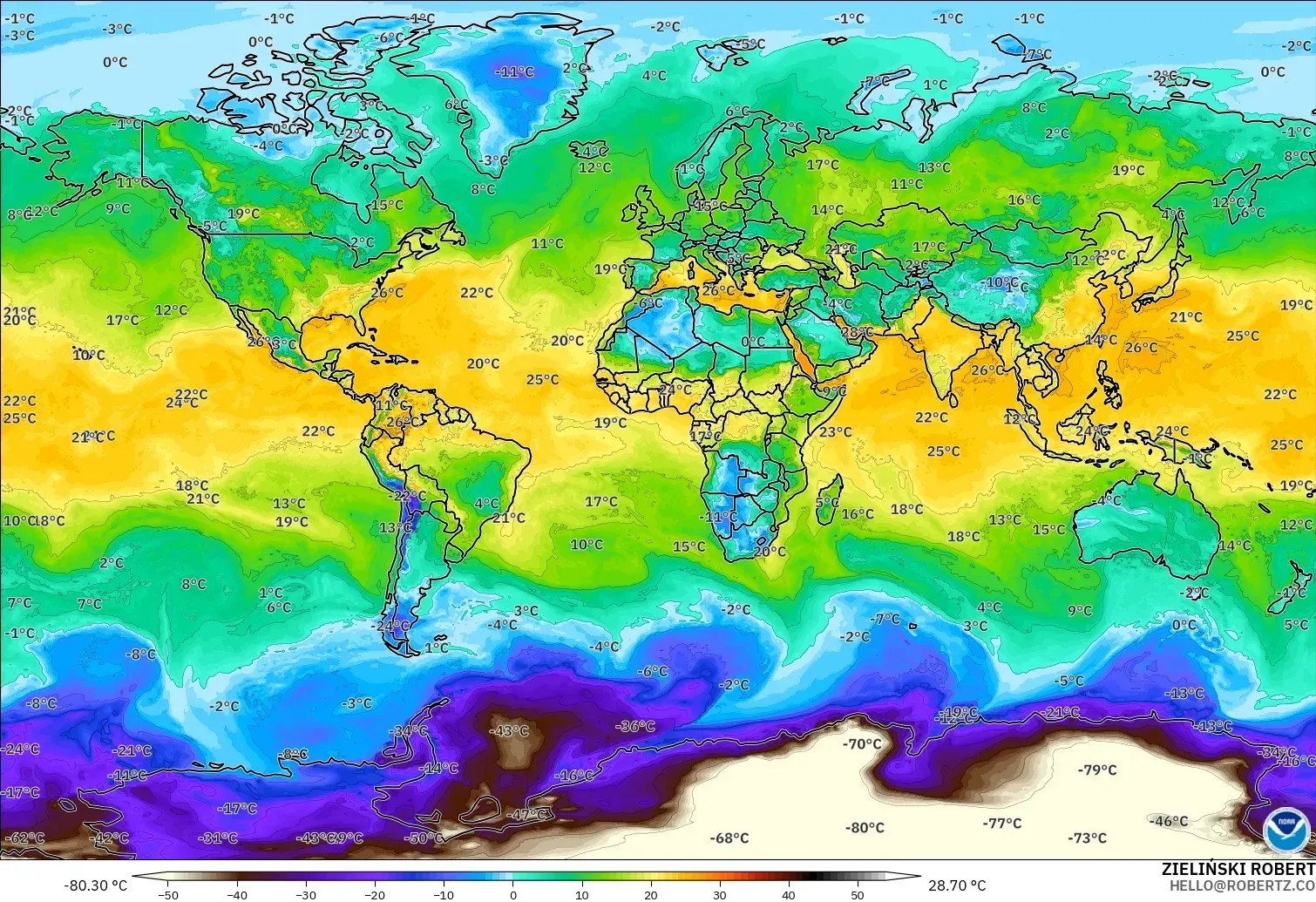 GFS modelo - Mundo, Punto de rocío a 2 m