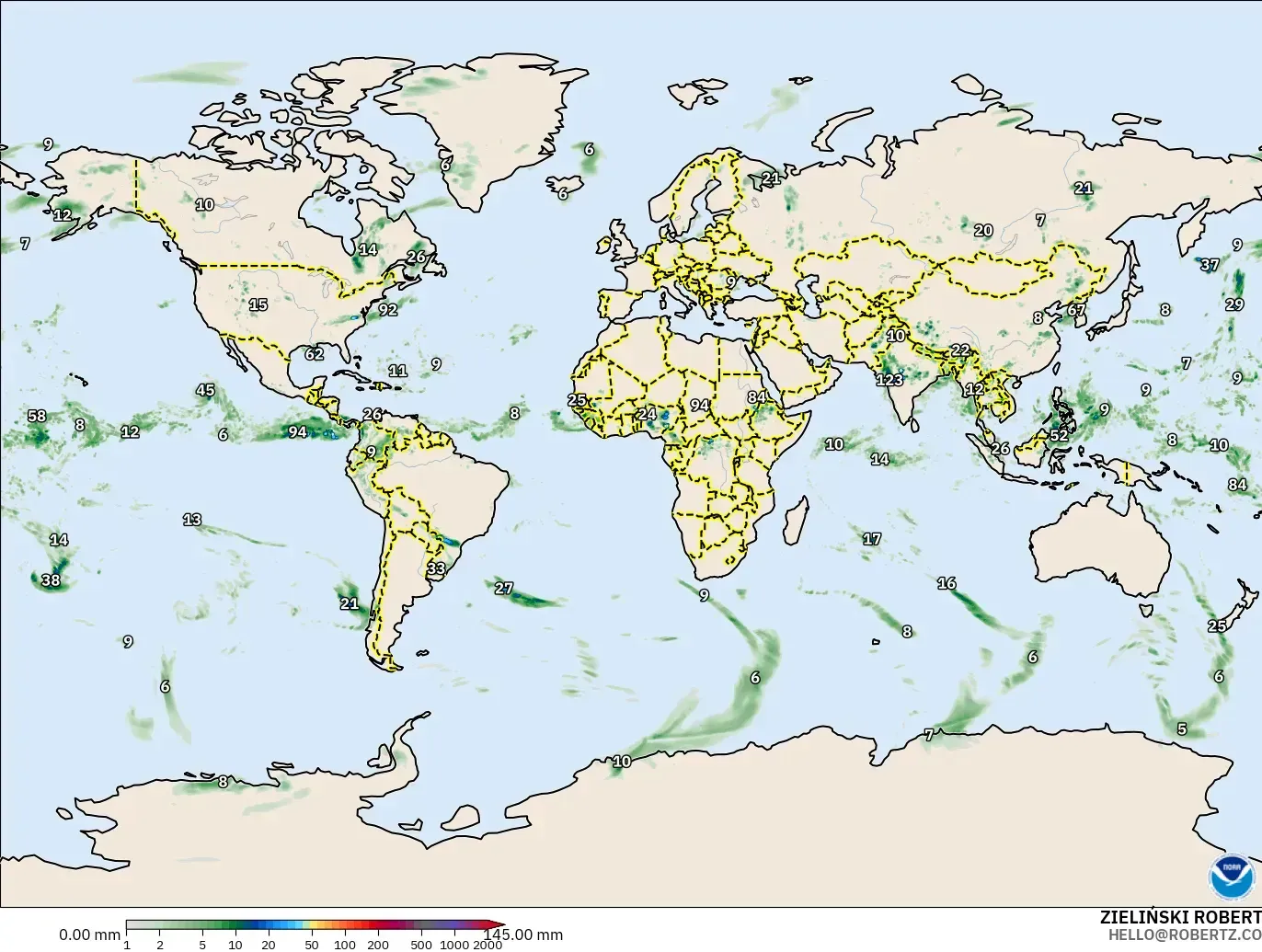 GFS modelo - Mundo, Acumulación de precipitación