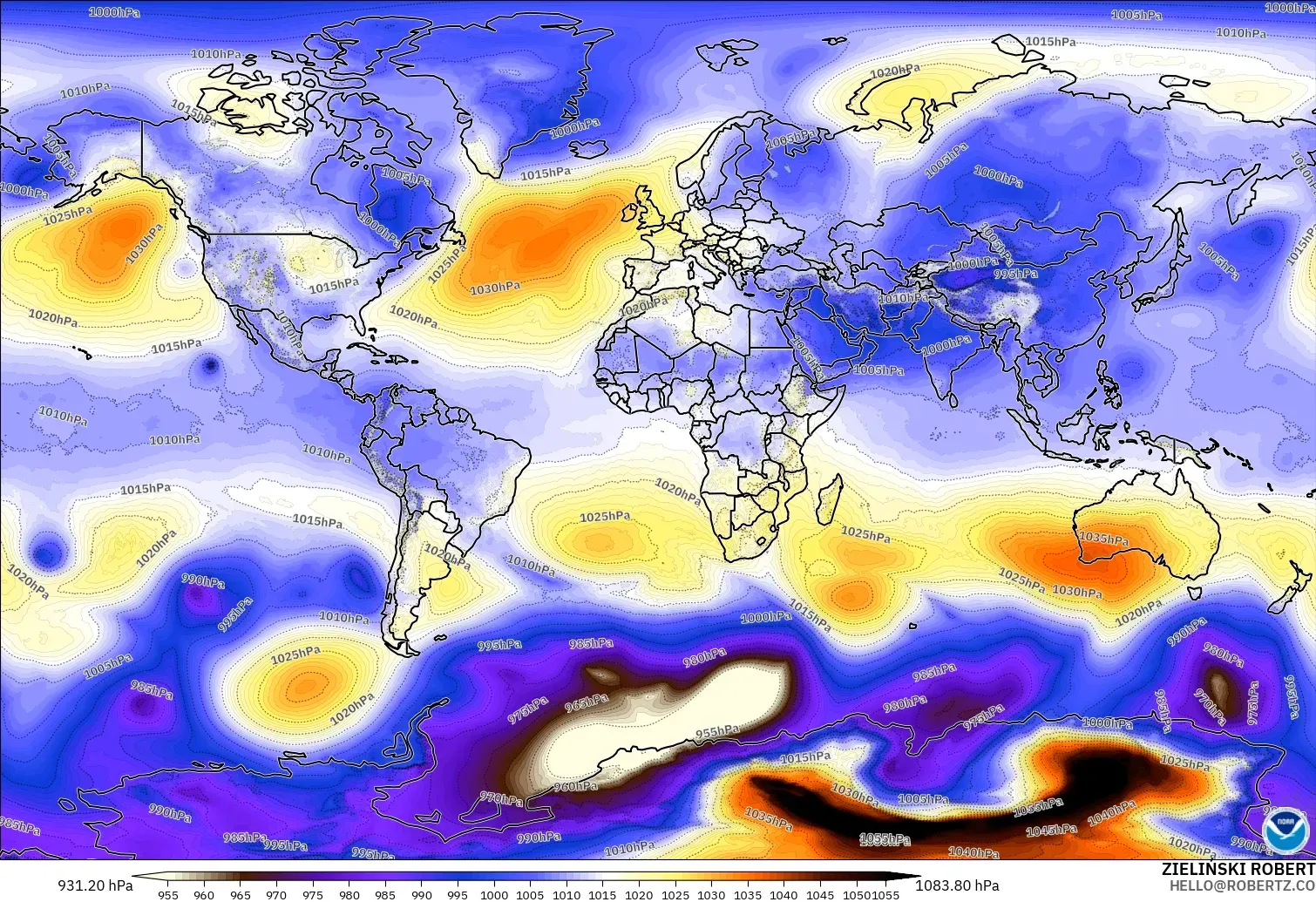 GFS modelo - Mundo, Presión