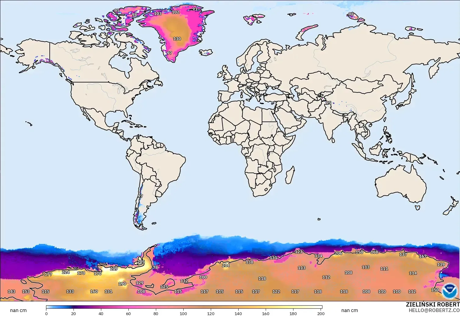 GFS modelo - Mundo, Profundidad de nieve