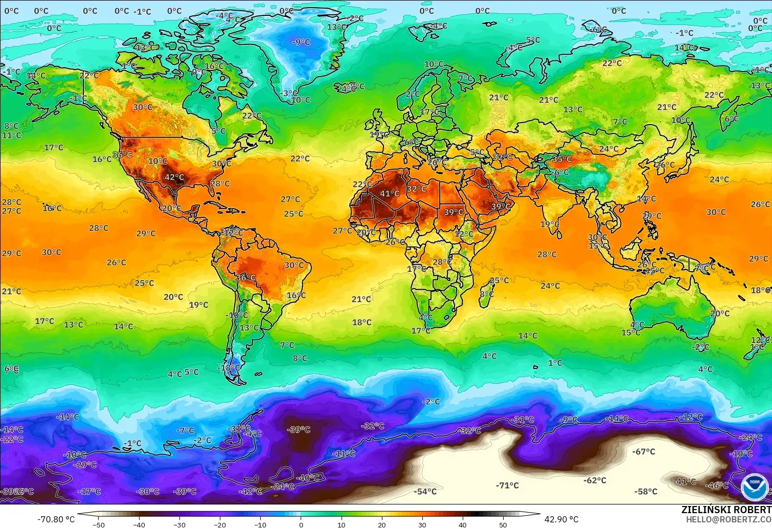 GFS modelo - Mundo, Temperatura a 2 m