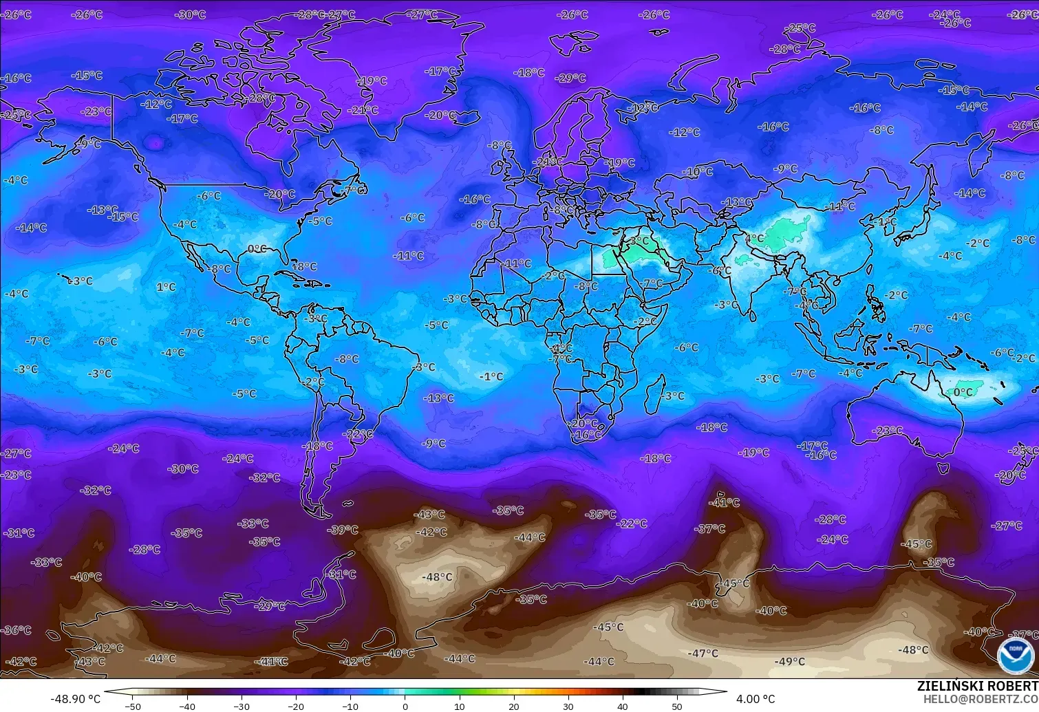 GFS modelo - Mundo, Temperatura a 500 hPa