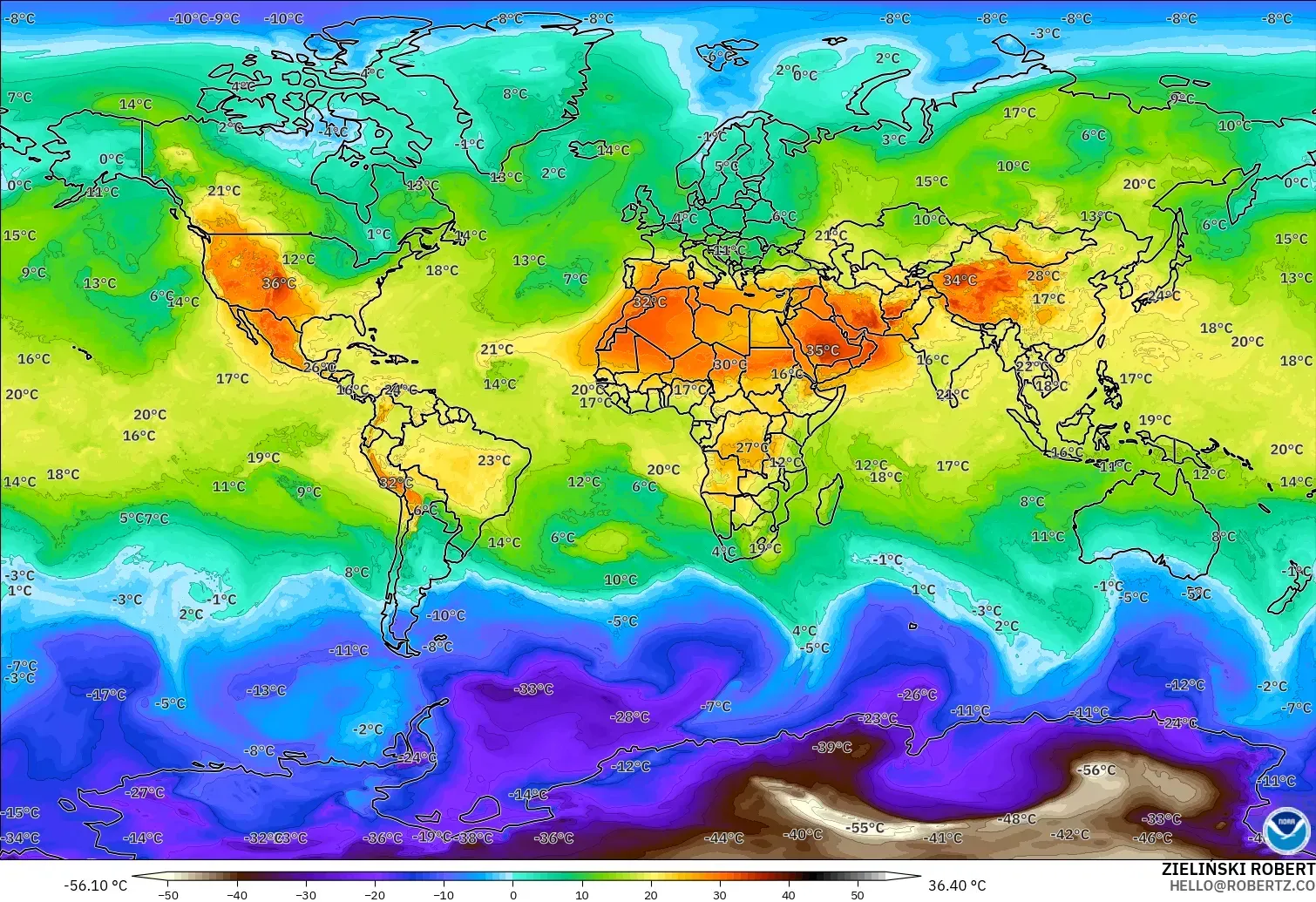 GFS modelo - Mundo, Temperatura a 850 hPa