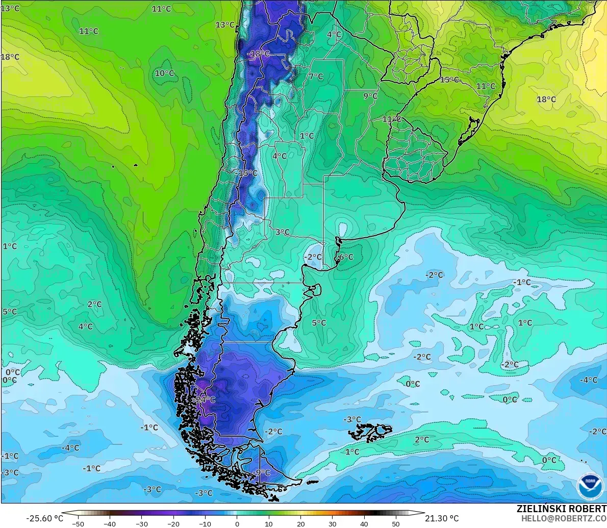 GFS modelo - Argentina, Punto de rocío a 2 m