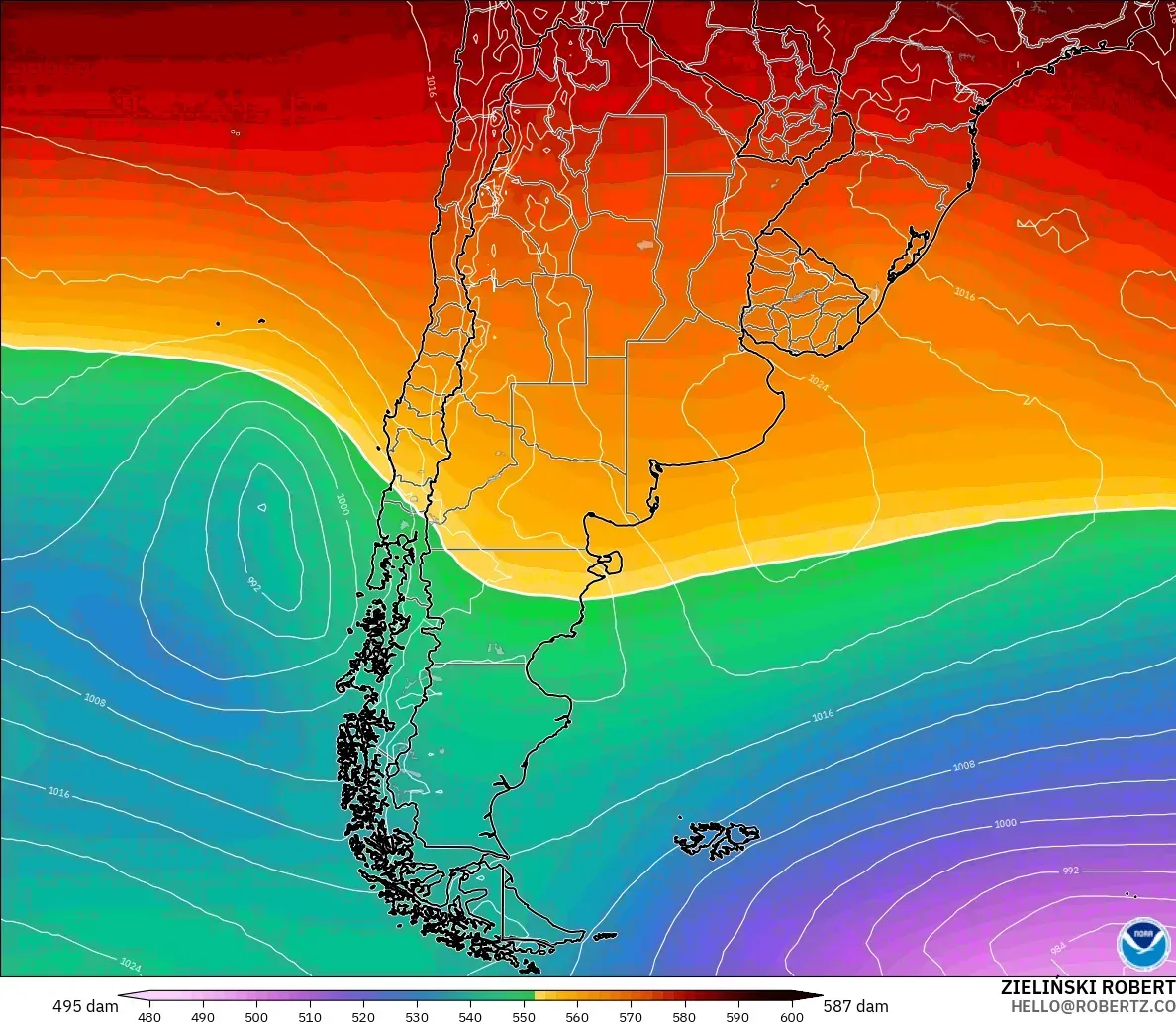 GFS modelo - Argentina, Altura geopotencial a 500 hPa