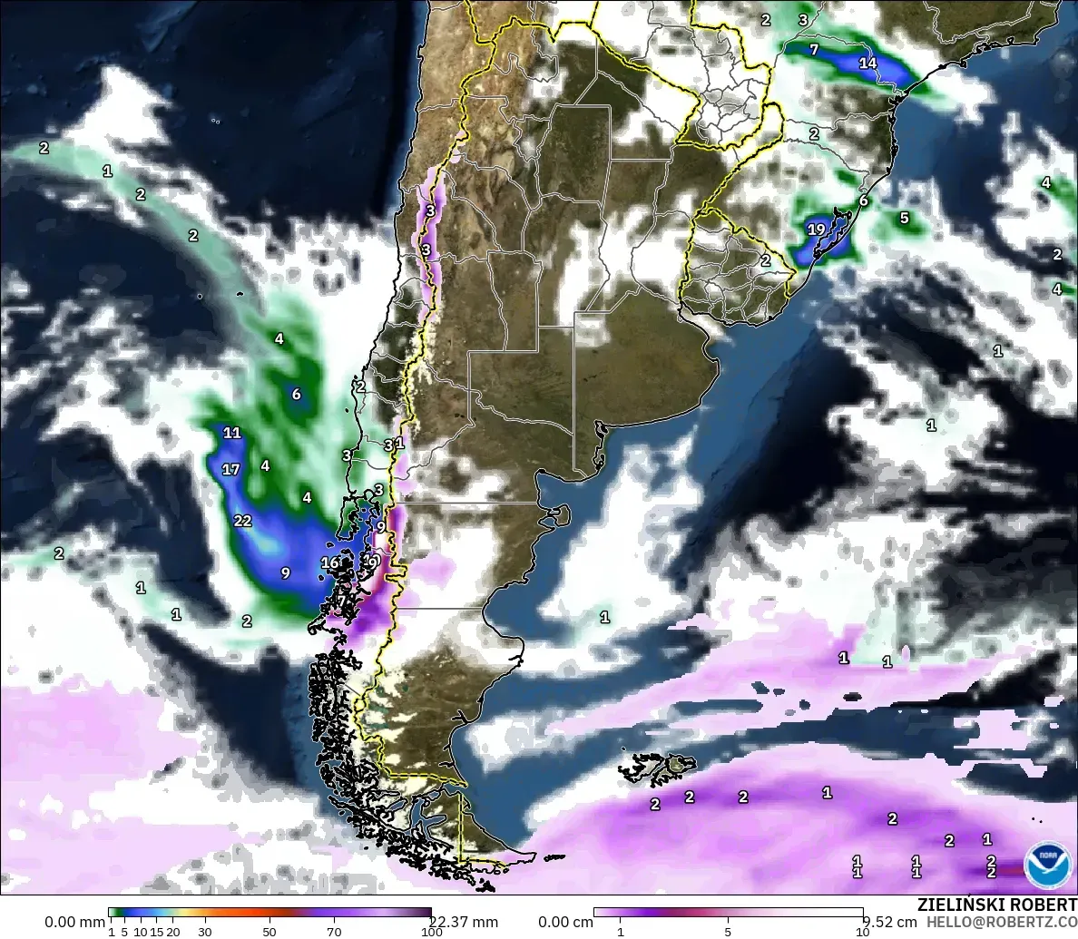 GFS modelo - Argentina, Precipitación, nubes y presión