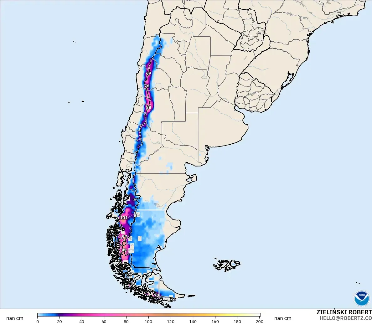 GFS modelo - Argentina, Profundidad de nieve