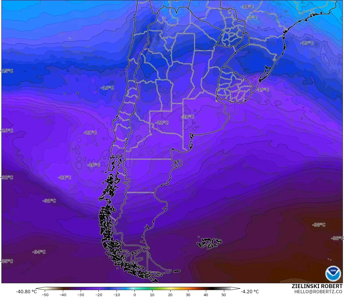 GFS modelo - Argentina, Temperatura a 500 hPa