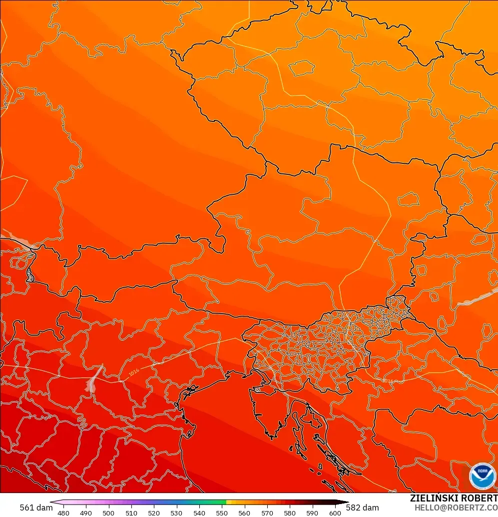 GFS modelo - Austria, Altura geopotencial a 500 hPa