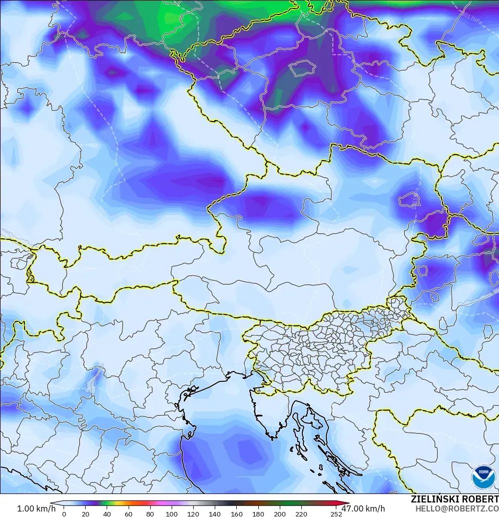 GFS modelo - Austria, Ráfagas de viento