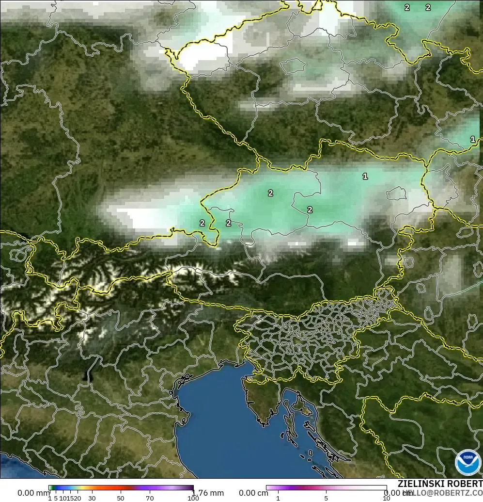 GFS modelo - Austria, Precipitación, nubes y presión