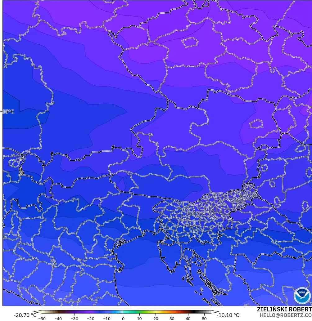 GFS modelo - Austria, Temperatura a 500 hPa
