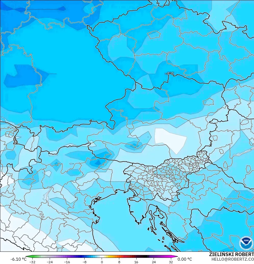 GFS modelo - Austria, Anomalía de temperatura a 850 hPa
