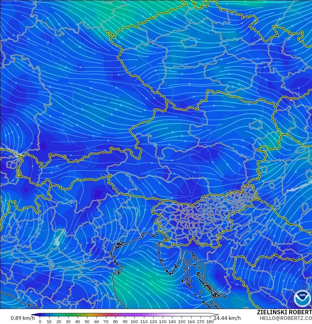 GFS modelo - Austria, Viento a 10 m