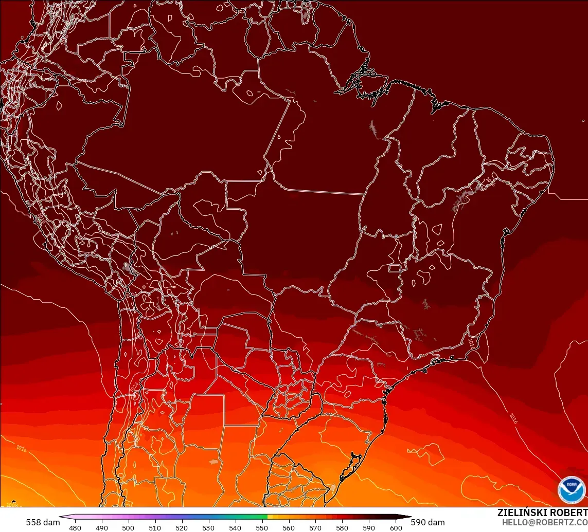 GFS modelo - Brasil, Altura geopotencial a 500 hPa