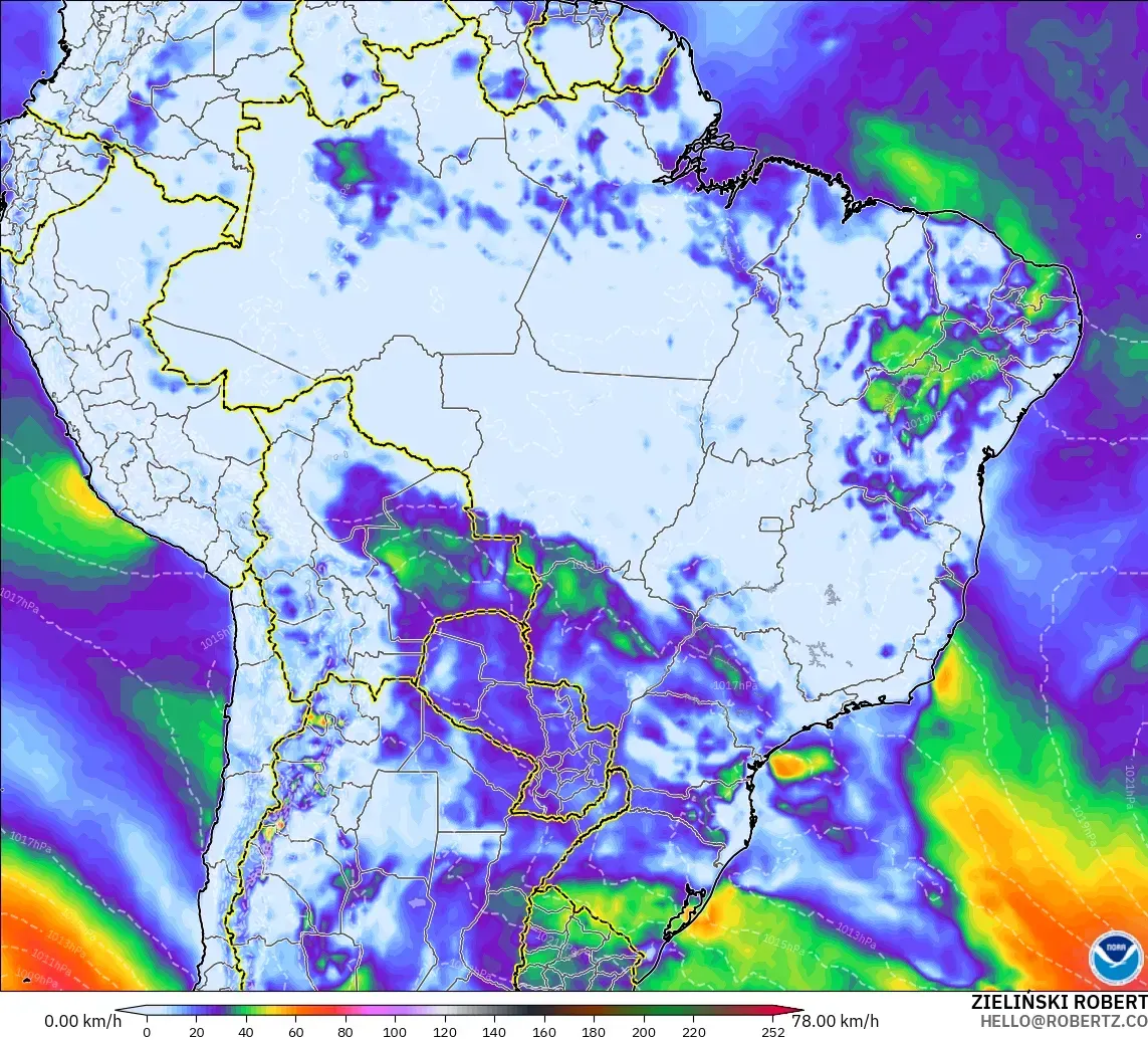 GFS modelo - Brasil, Ráfagas de Viento Máximas