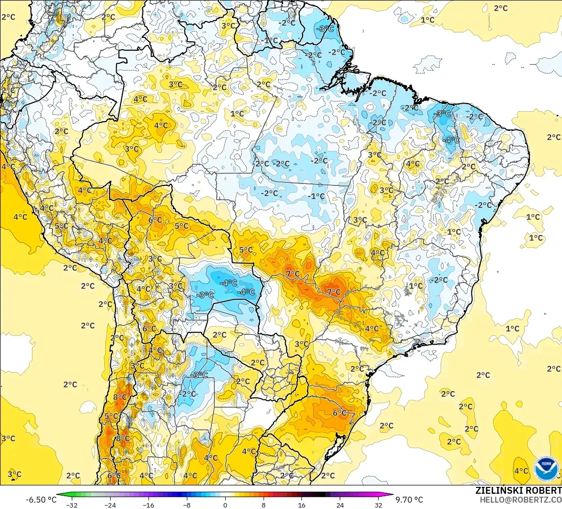 GFS modelo - Brasil, Anomalía de temperatura a 2 m