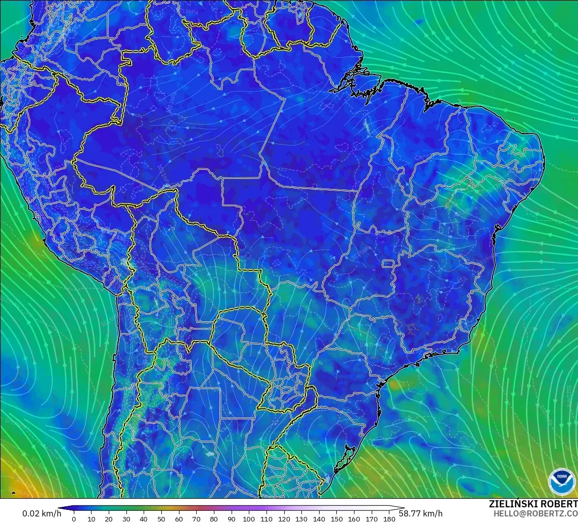 GFS modelo - Brasil, Viento a 10 m