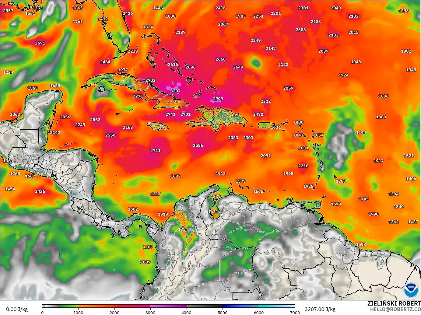 GFS modelo - Caribe, CAPE