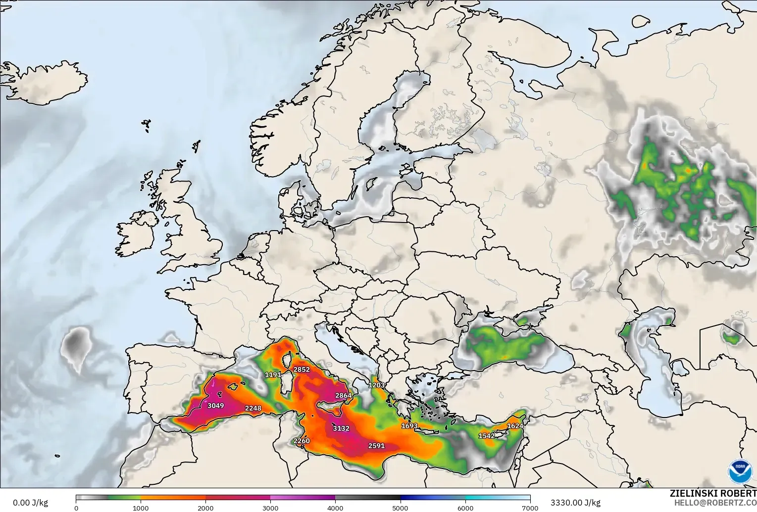GFS modelo - Europa, CAPE