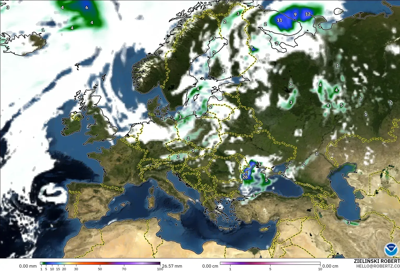 GFS modelo - Europa, Precipitación, nubes y presión
