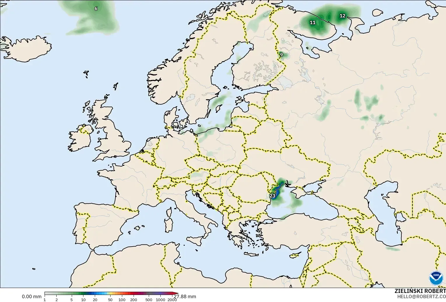GFS modelo - Europa, Acumulación de precipitación