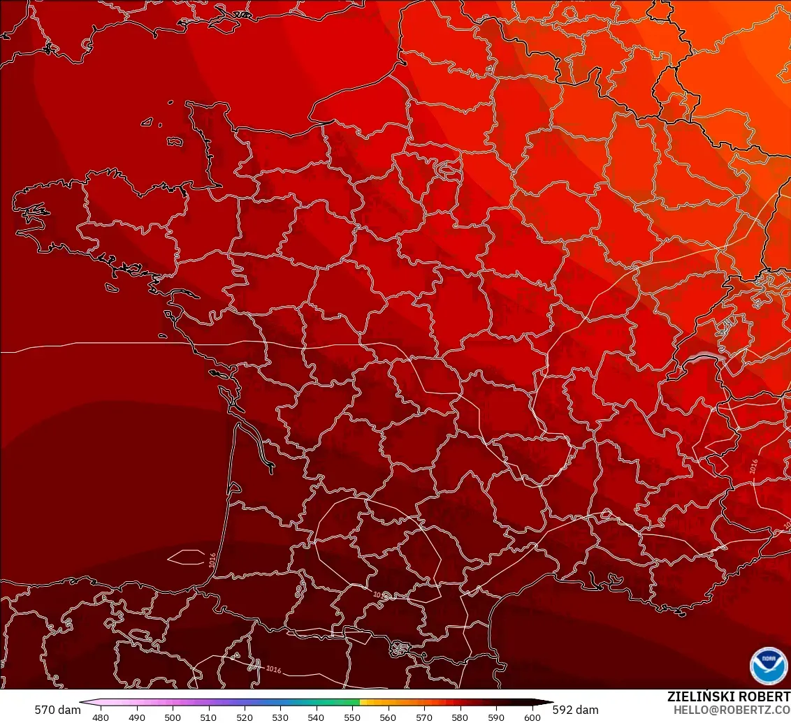 GFS modelo - Francia, Altura geopotencial a 500 hPa