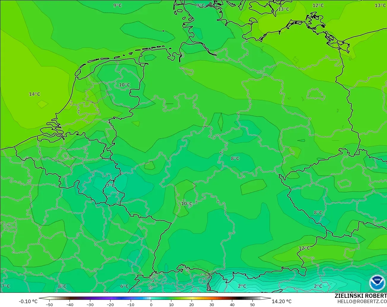 GFS modelo - Alemania, Punto de rocío a 2 m