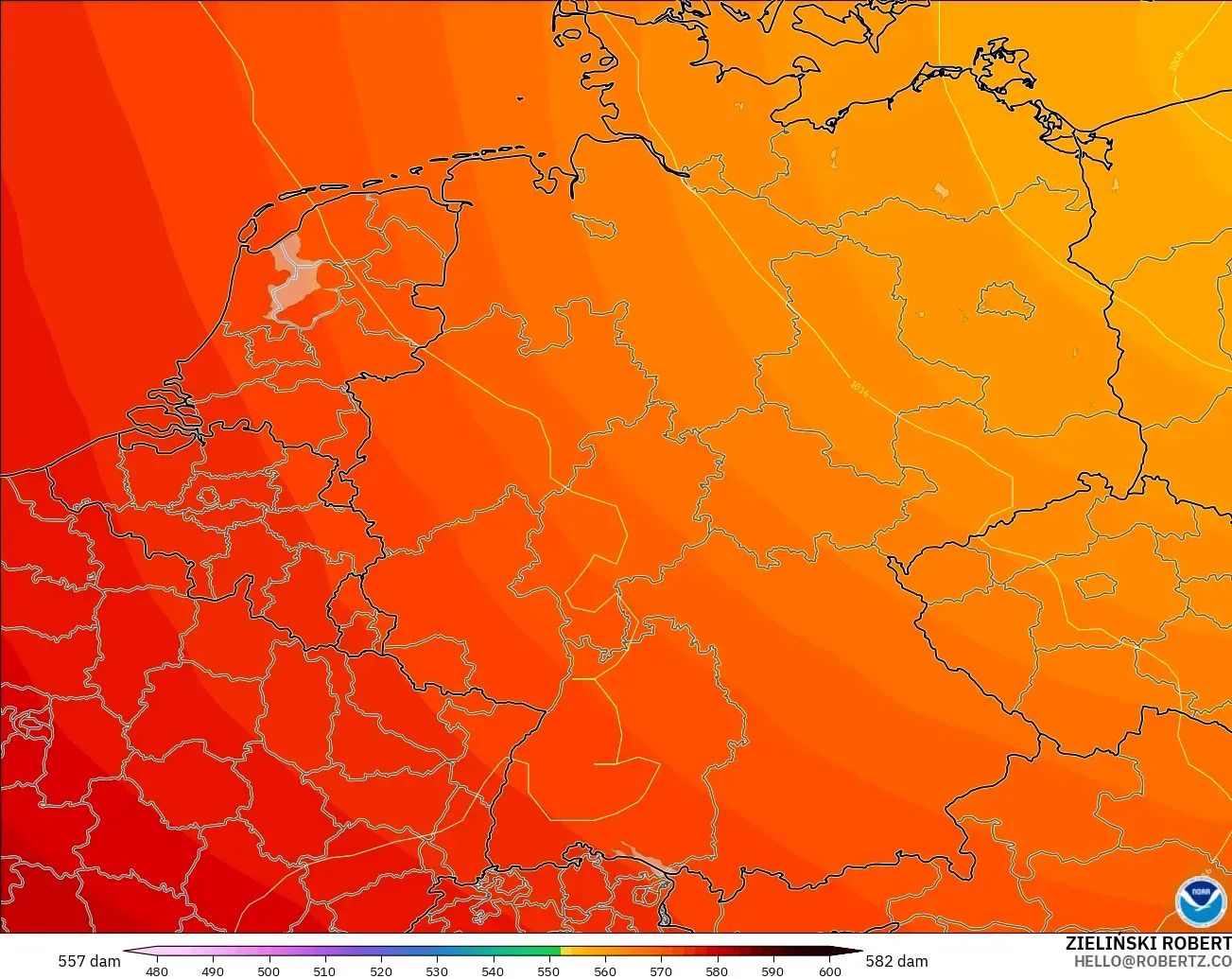 GFS modelo - Alemania, Altura geopotencial a 500 hPa