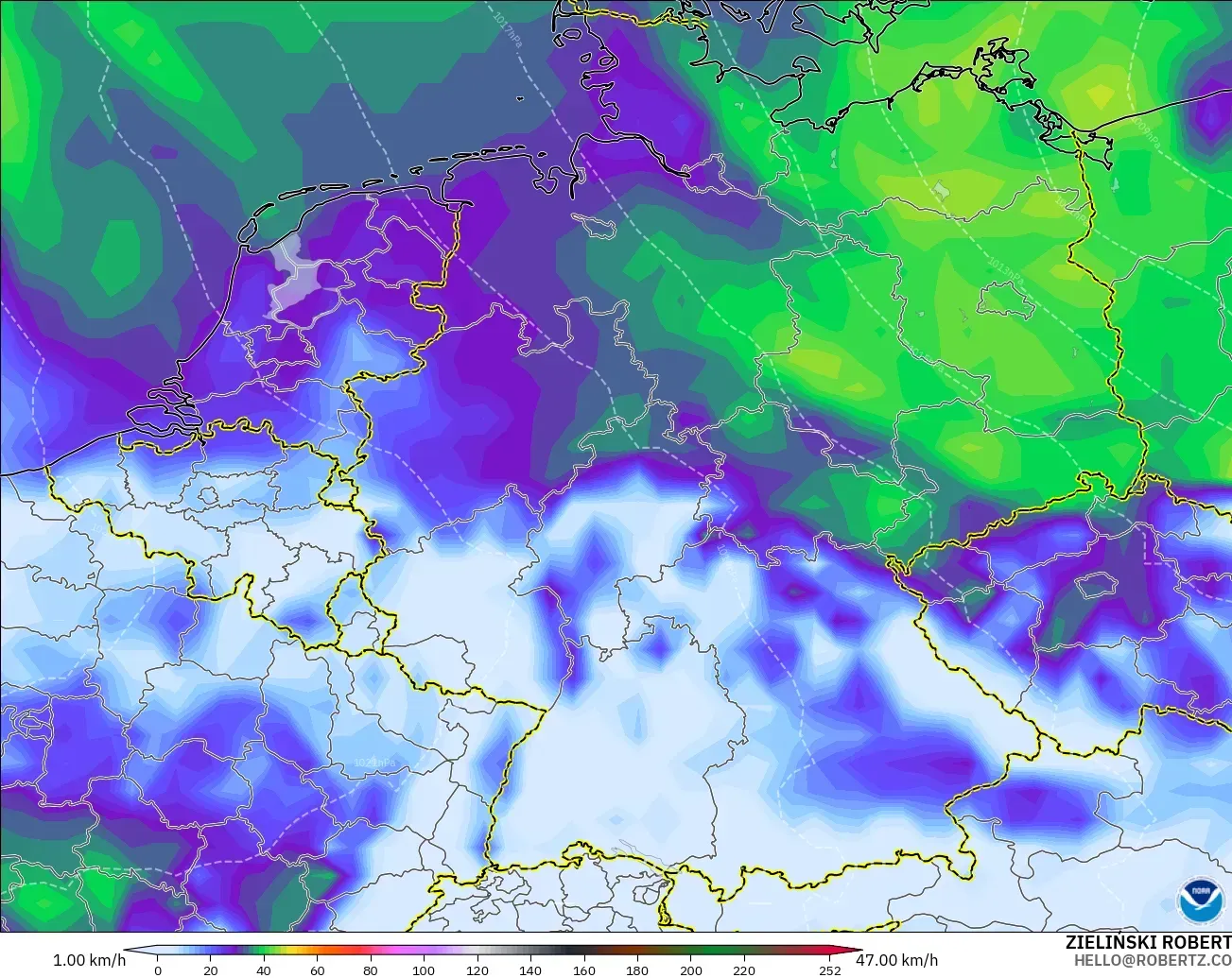 GFS modelo - Alemania, Ráfagas de viento