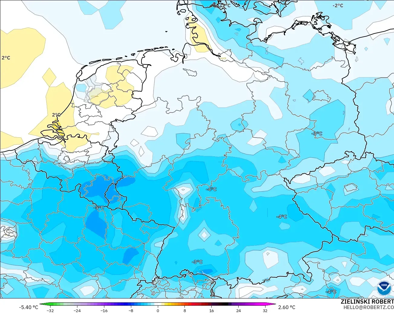 GFS modelo - Alemania, Anomalía de temperatura a 2 m