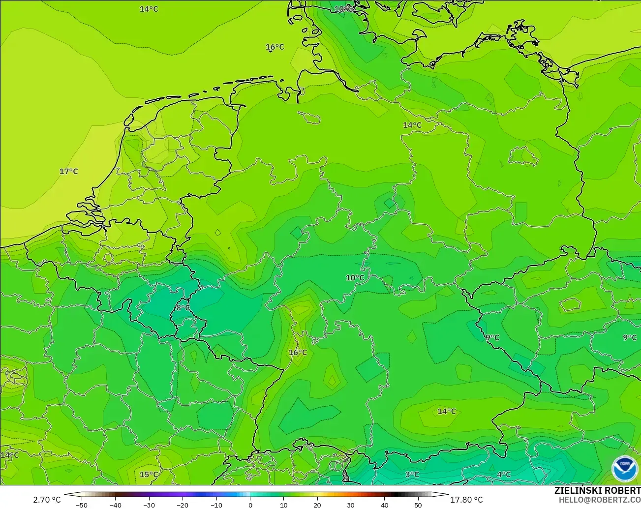 GFS modelo - Alemania, Temperatura a 2 m