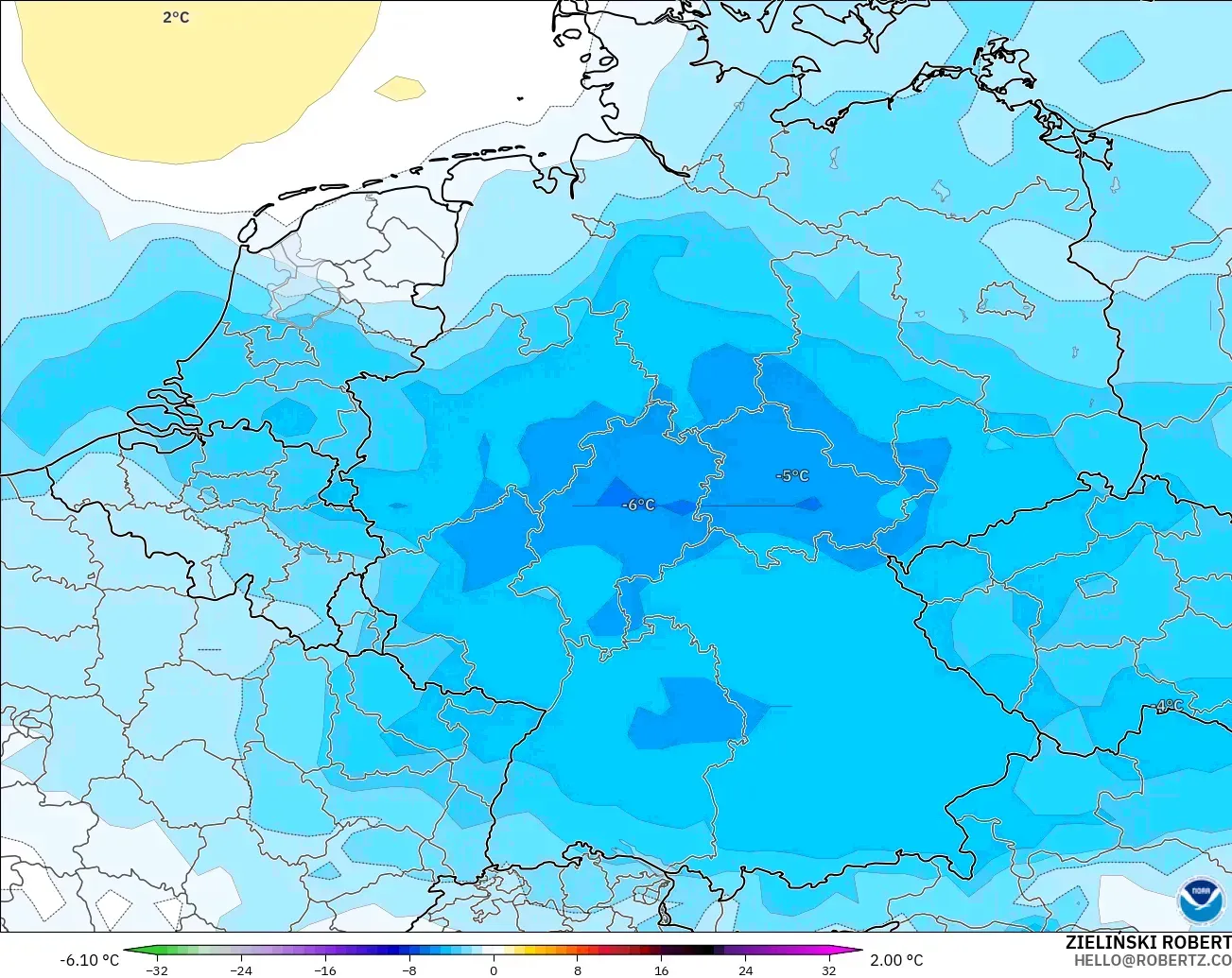 GFS modelo - Alemania, Anomalía de temperatura a 850 hPa