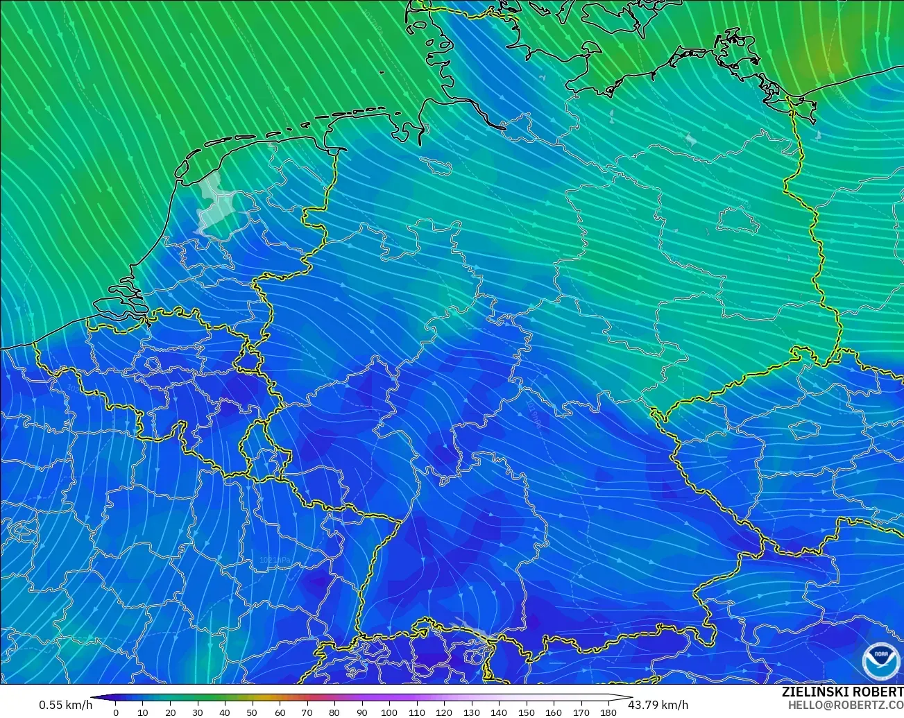 GFS modelo - Alemania, Viento a 10 m