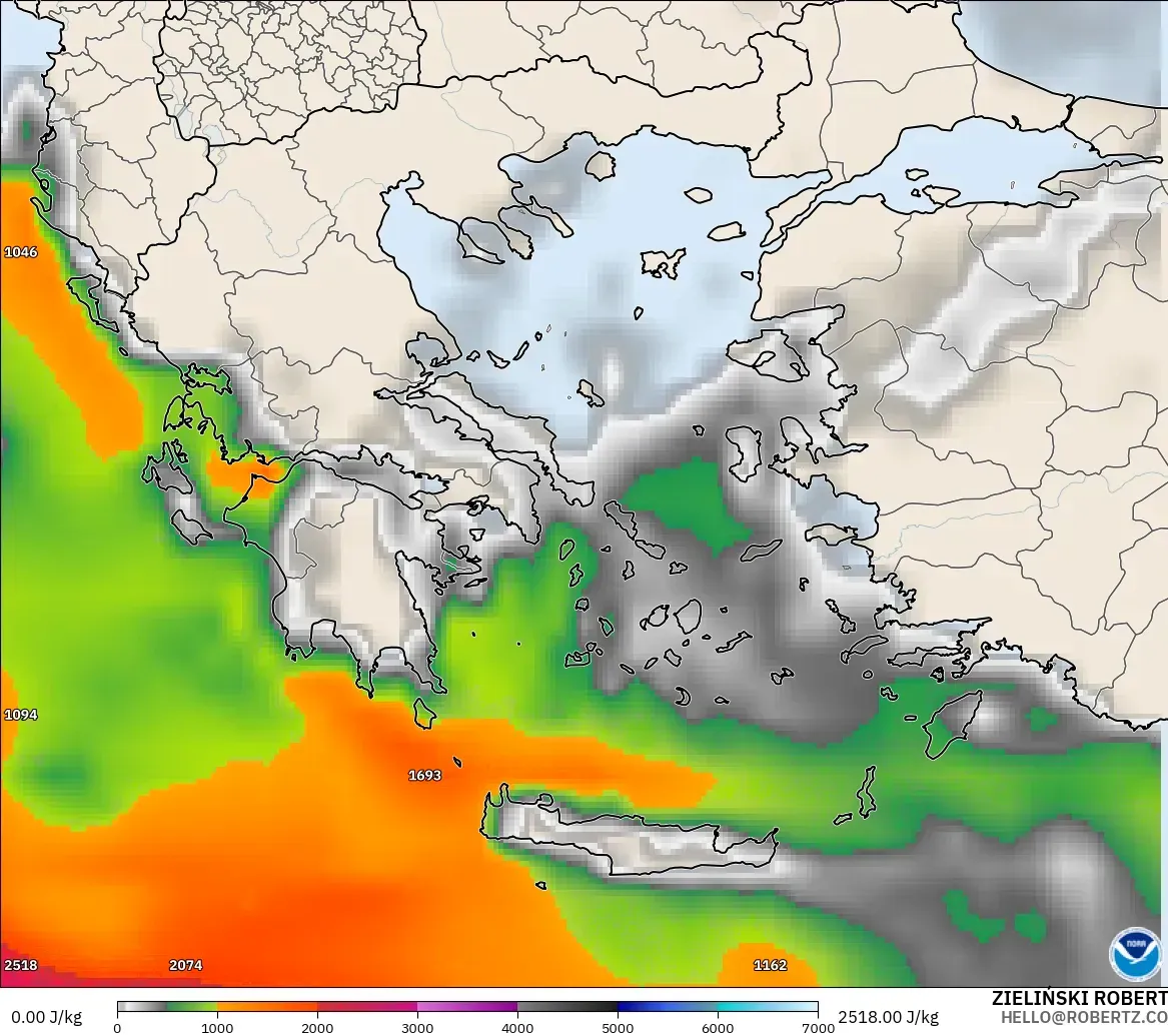 GFS modelo - Grecia, CAPE