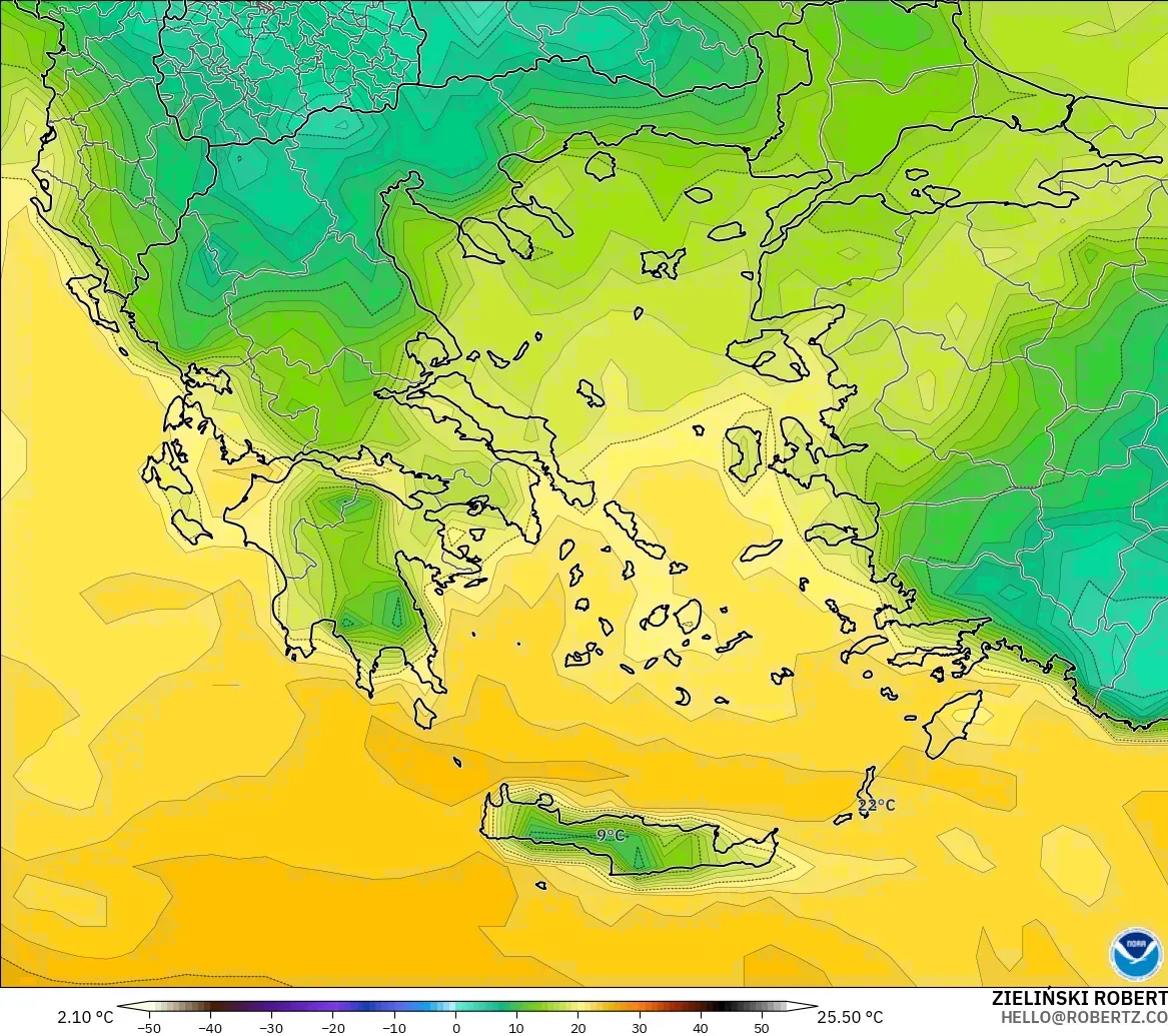 GFS modelo - Grecia, Punto de rocío a 2 m