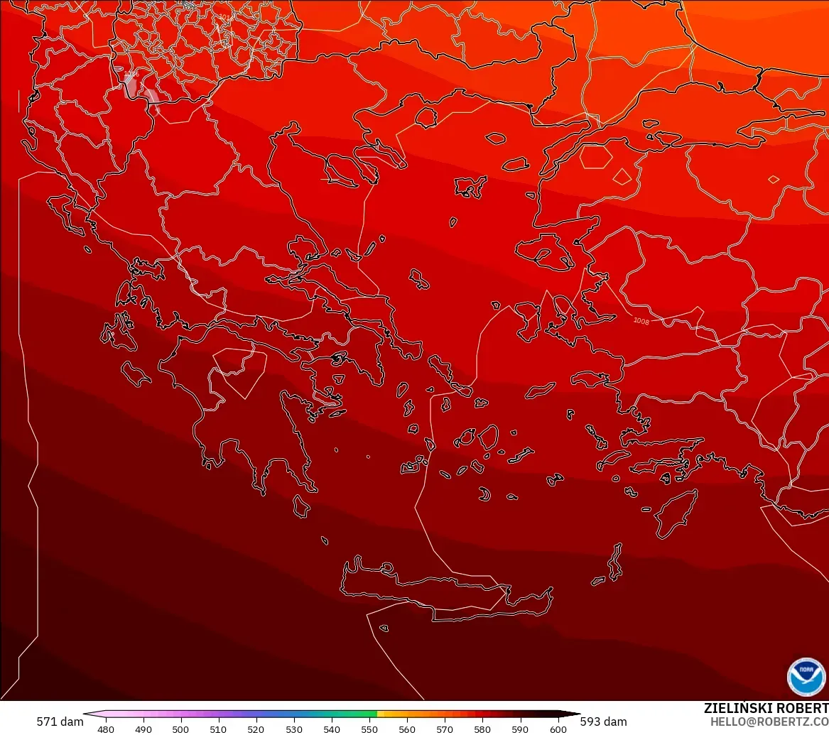 GFS modelo - Grecia, Altura geopotencial a 500 hPa