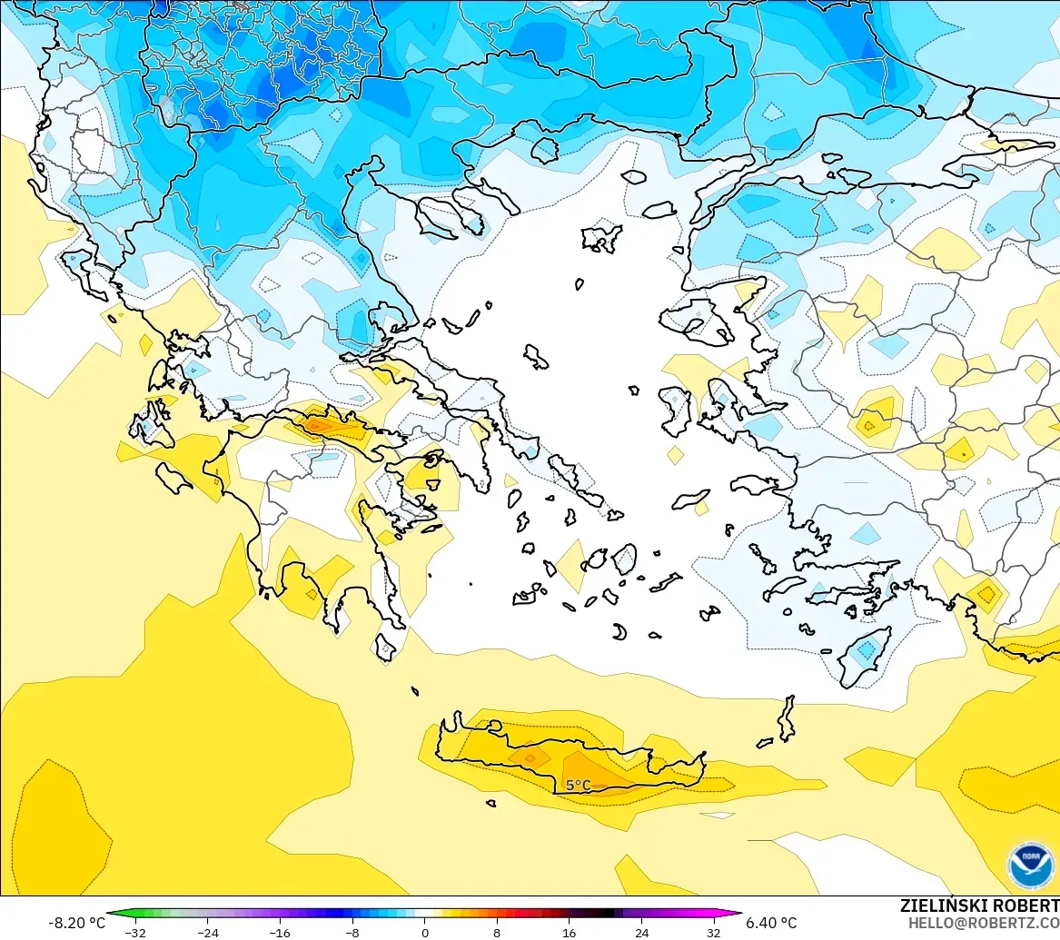 GFS modelo - Grecia, Anomalía de temperatura a 2 m