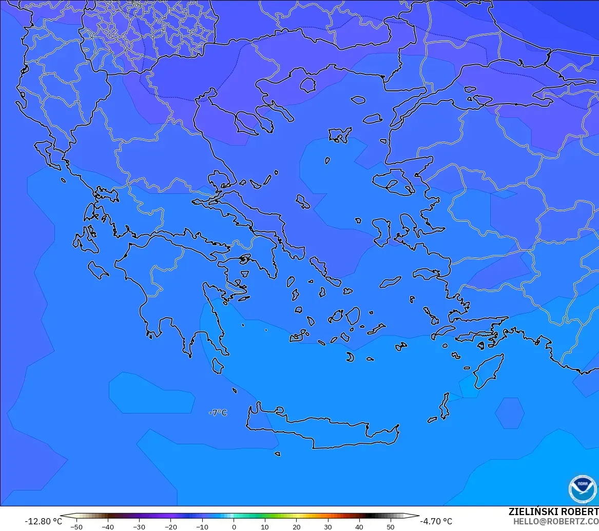 GFS modelo - Grecia, Temperatura a 500 hPa