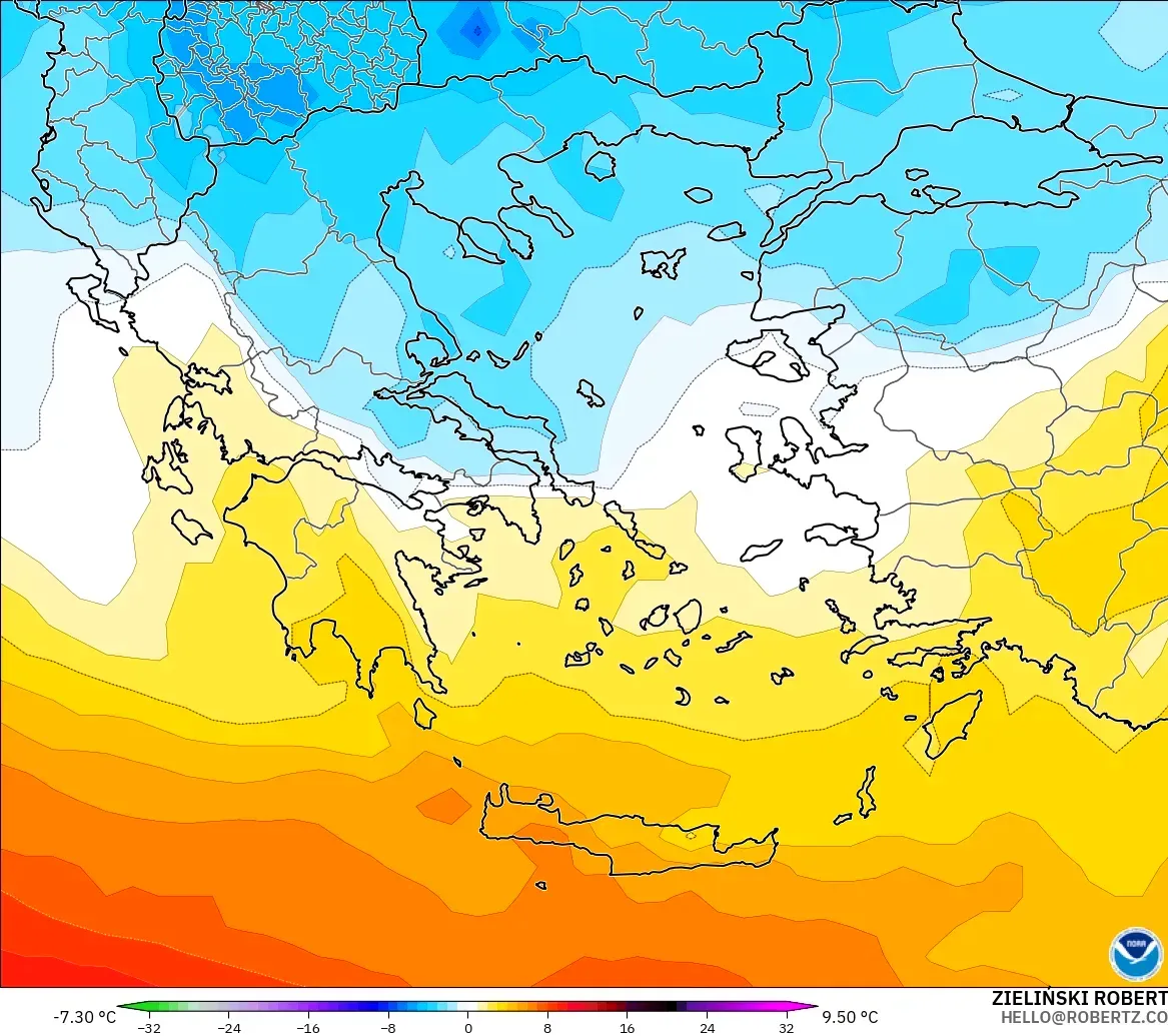 GFS modelo - Grecia, Anomalía de temperatura a 850 hPa