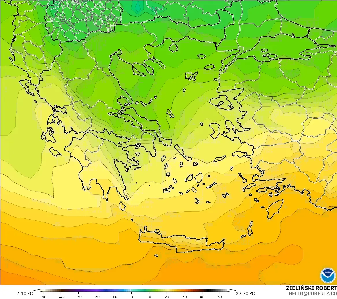 GFS modelo - Grecia, Temperatura a 850 hPa