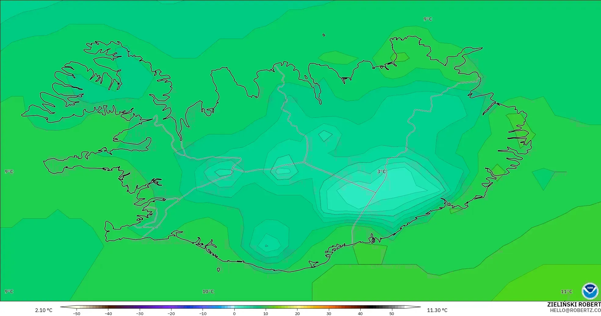 GFS modelo - Islandia, Punto de rocío a 2 m