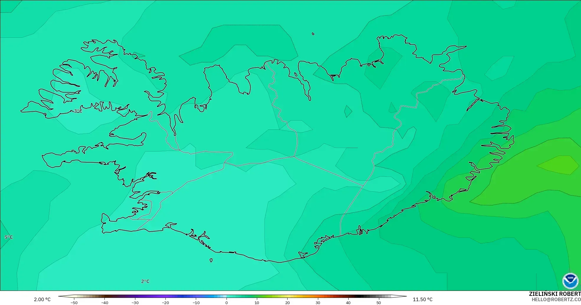 GFS modelo - Islandia, Temperatura a 850 hPa