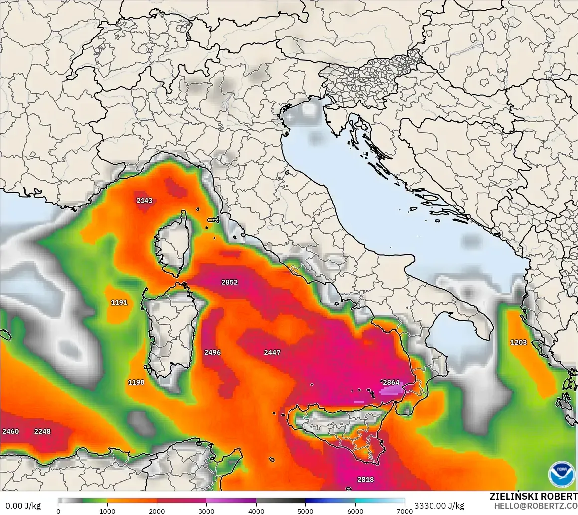 GFS modelo - Italia, CAPE