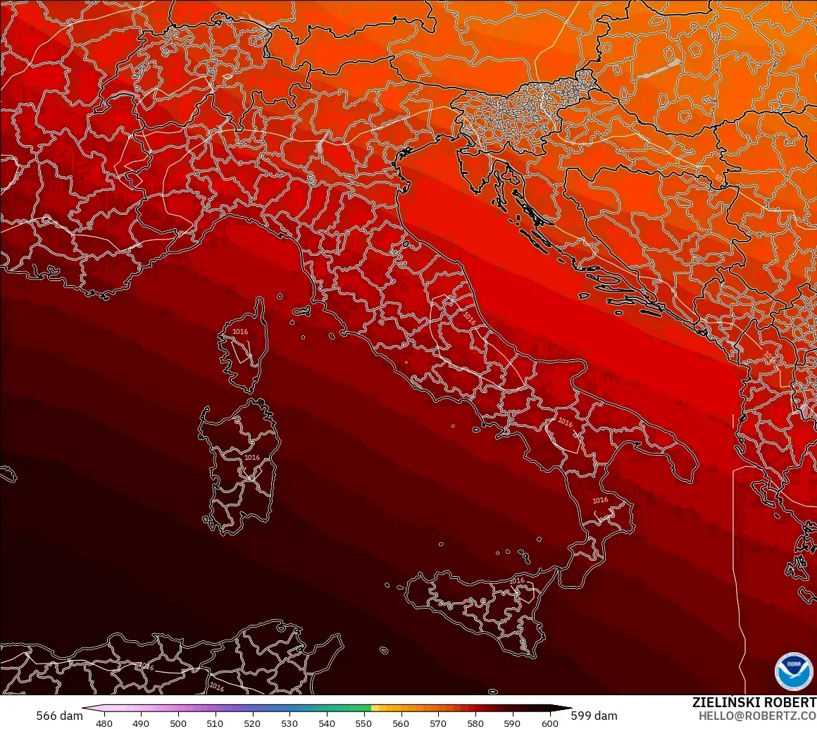 GFS modelo - Italia, Altura geopotencial a 500 hPa